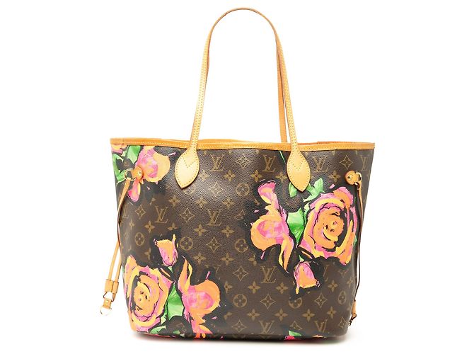 Borsa Tote Louis Vuitton Monogram Roses Neverfull MM Marrone