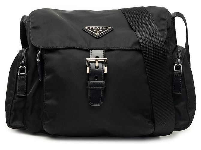 Bolsa Messenger Prada Tessuto preta com fivela Preto