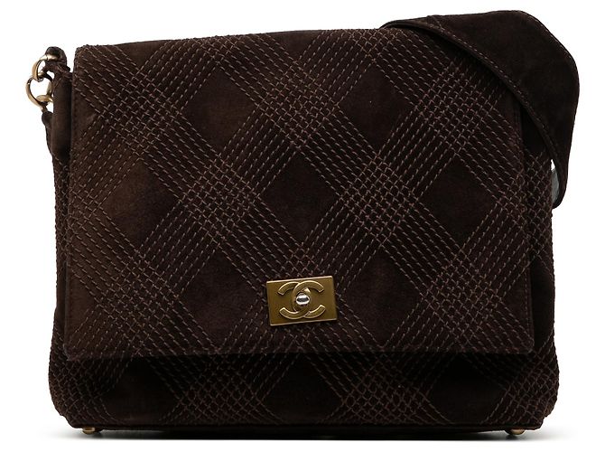 Borsa a tracolla Chanel CC in camoscio marrone Wild Stitch