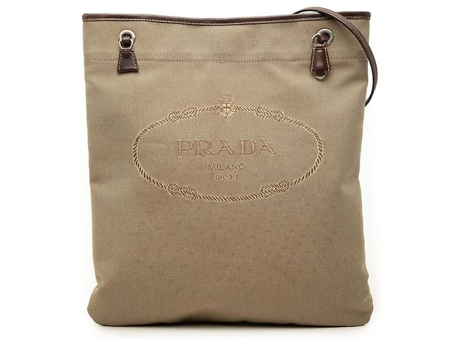 Borsa a tracolla Prada Canvas Canapa Logo Beige