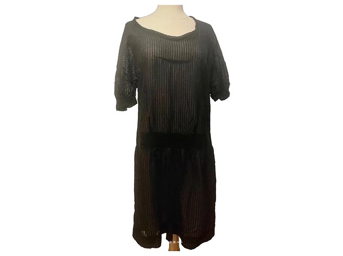 Autre Marque Abito nero in voile a righe