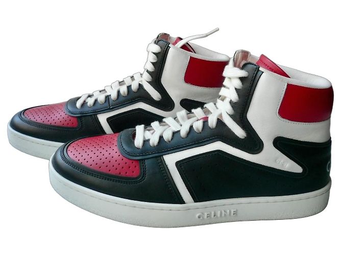 Céline Celine Sneakers alte "Z" Trainer in pelle Nero Bianco Rosso