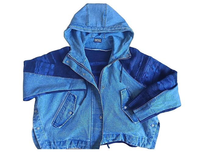 Giacca in denim e maglia Diesel con cappuccio Blu Blu scuro
