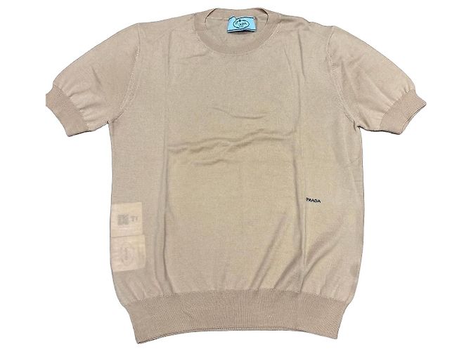Prada Kurzarmpullover aus beiger Schurwolle