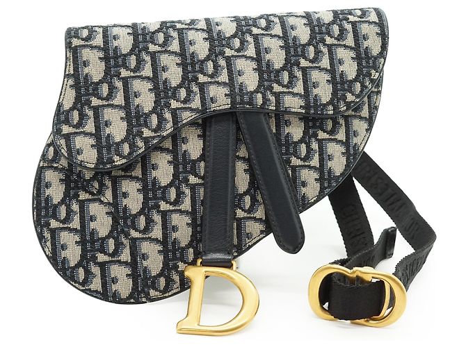 Dior Mini Saddle Oblique Jacquard Gürteltasche Schwarz Blau Beige