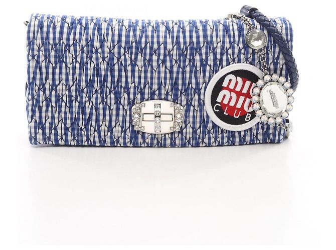 Bolsa de Ombro 2-Way Miu Miu Matelassé Branco Azul