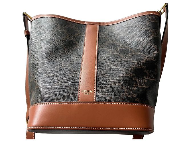 Céline Borsa a secchiello toile triomphe modello piccolo Marrone Monogramma