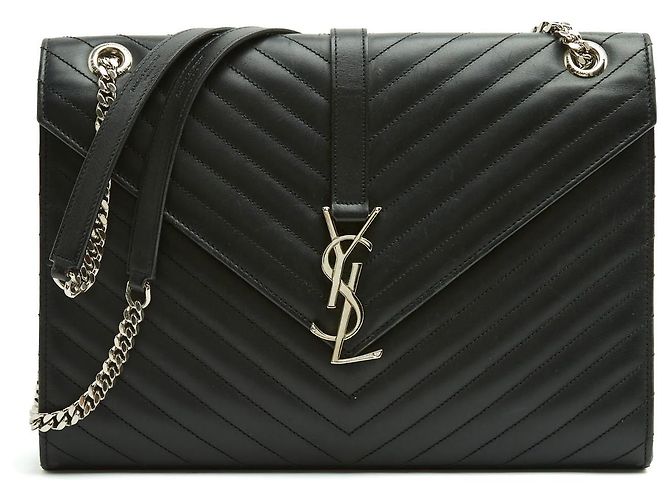 Saint Laurent College Large Borsa a Tracolla Pelle Matelassé Nera Nero