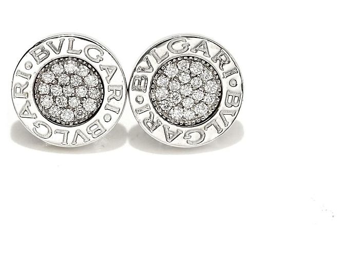 Pendientes Bulgari B.Zero1 Oro Blanco 750/18K Pavé de Diamantes 0,35 ct Lujo Plata