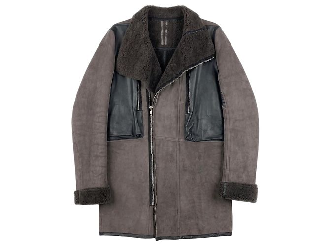 Abrigo de cuero y piel de oveja Rick Owens Sample Castaño