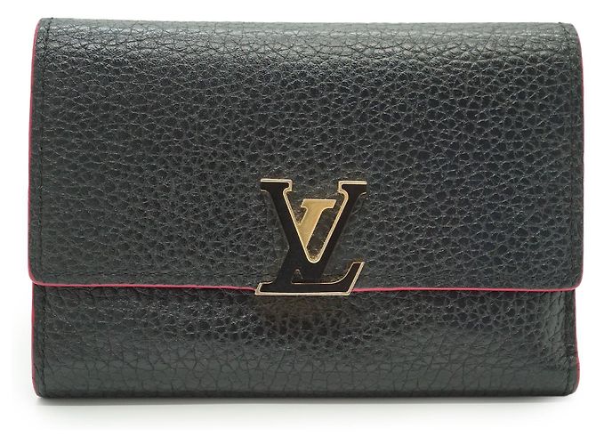 Louis Vuitton Bicolor Leather Capucines Taurillon Compact Wallet Black