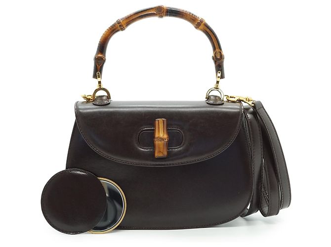 Gucci Bolso 2 Way Small Top Handle Bamboo 1947 Reedition de cuero marrón Castaño