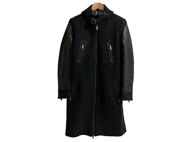 Autre Marque Diesel Leather Melton Coat Black