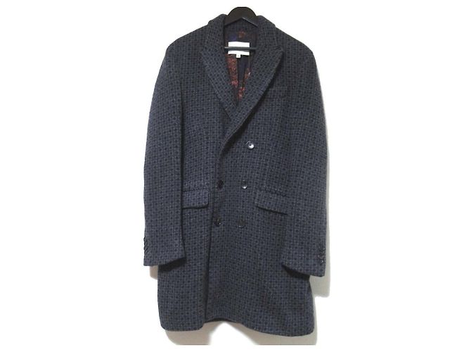 ETRO Rose Pattern Lining Knit Double Breasted Chester Coat Brown Navy blue