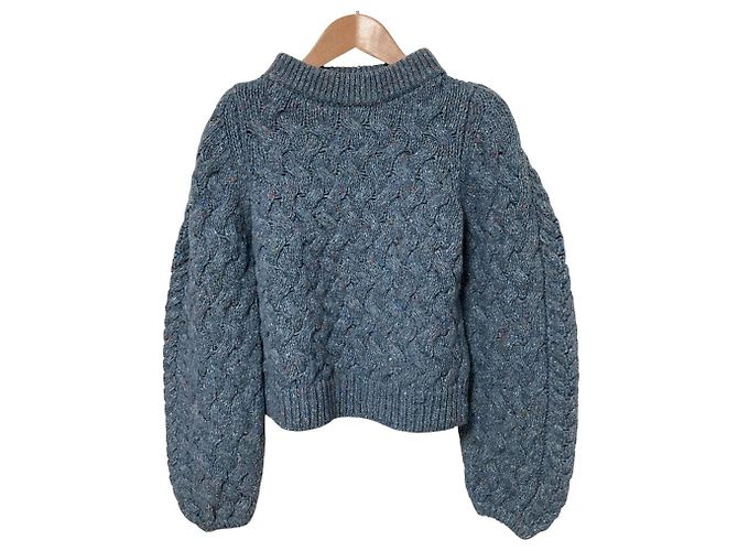 Autre Marque Pullover de malha de lã Aran AK+1 Marrom Azul claro