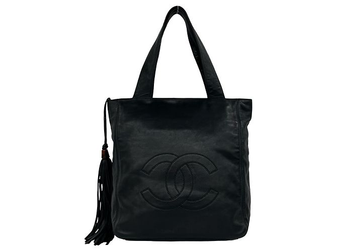 Borsa Tote Chanel Coco in pelle di agnello con nappe e frange Nero
