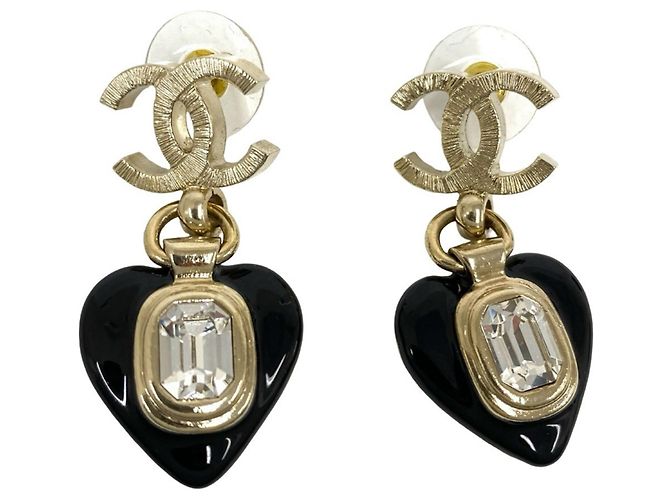 Orecchini Chanel Coco Mark Heart Bijou GP Nero D'oro
