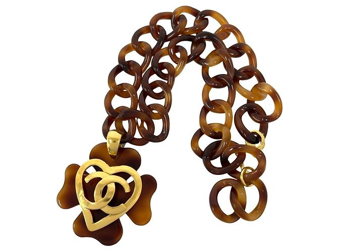 Collana a catena CHANEL Coco Mark tartarugato Marrone D'oro