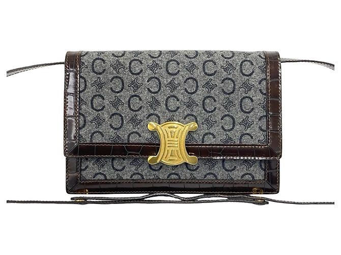 Céline Sac à épaule Celine Vintage C Macadam Pattern Blazon en laine et cuir