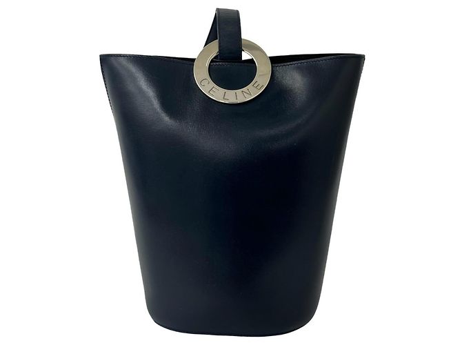 Céline Celine Vintage Circle Logo Hardware Leather Bag Navy blue
