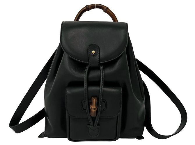 GUCCI Vintage Bamboo Leather Backpack Black