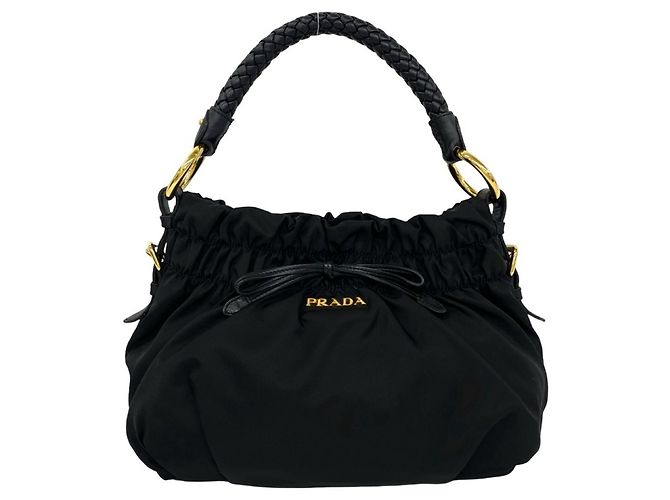 Ribbon Bolsa Prada em nylon Tessuto Pocono e couro Preto