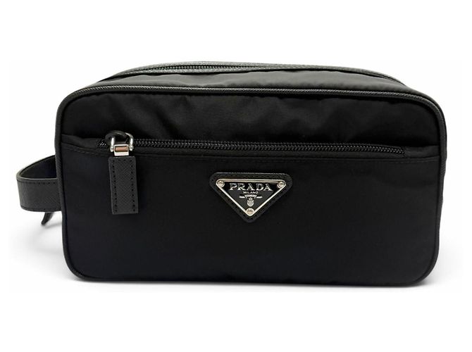 Borsa a pochette Prada 2NA819 in nylon e pelle nera Nero