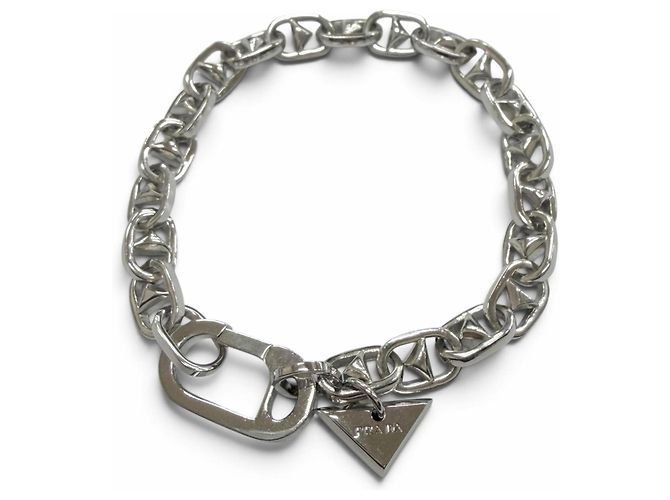 Pulsera de cadena Prada 2JB521 con colgante de triángulo Plata