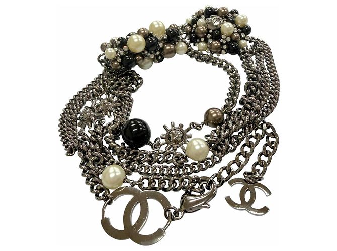 Chanel Vintage 04A GP Rhinestone Coco Mark Chain Belt Black Silvery