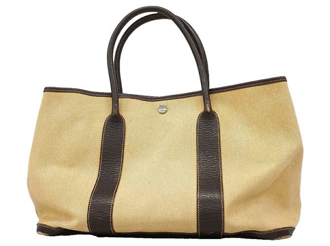 Hermès Saco Tote Hermes Garden PM Marrom Bege