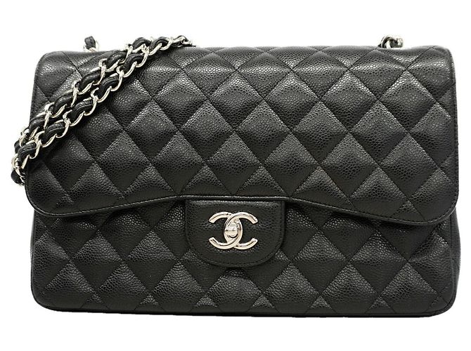 Borsa a tracolla Chanel in vitello grana nera Nero