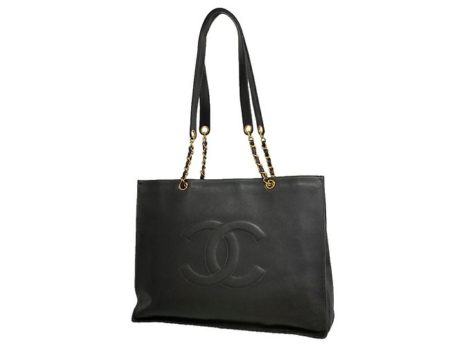 Borsa Tote Chanel in vitello grana nera Nero