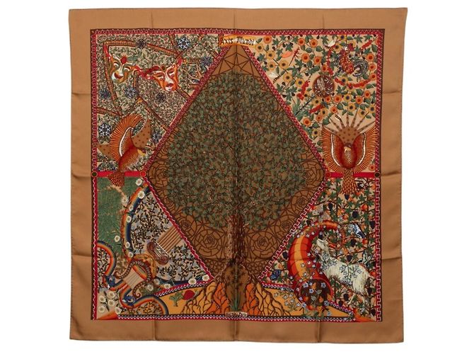 Hermès Hermes Carre 90 Axis Mundi Scarf Brown Multiple colors