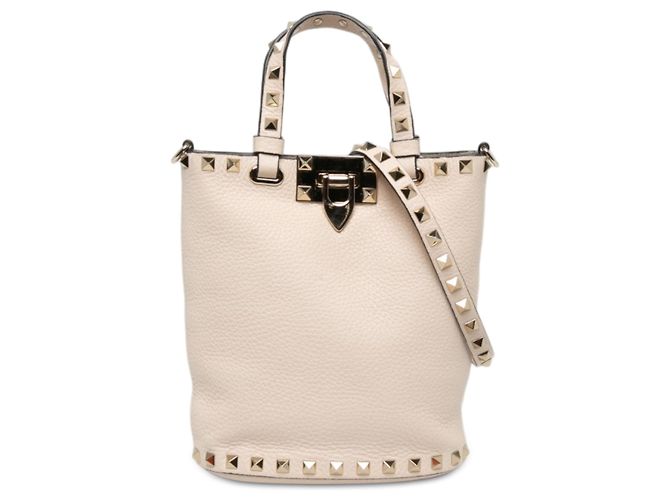 Borsa a secchiello Valentino Rockstud in pelle bianca Bianco Crudo