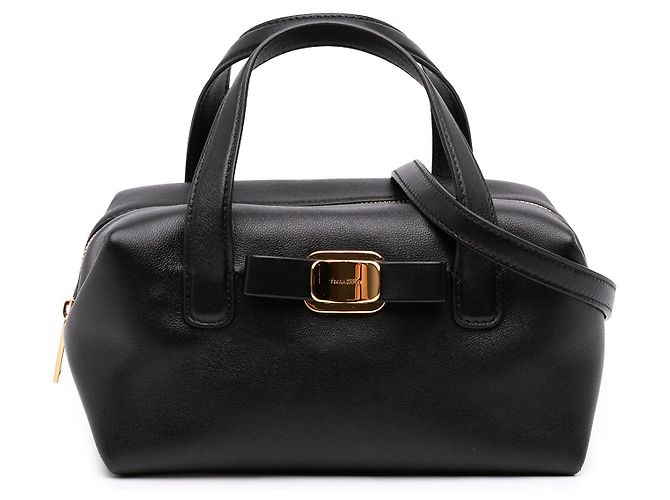 Salvatore Ferragamo Borsa Bowling Convertibile Vara Plate in Pelle Nera Ferragamo