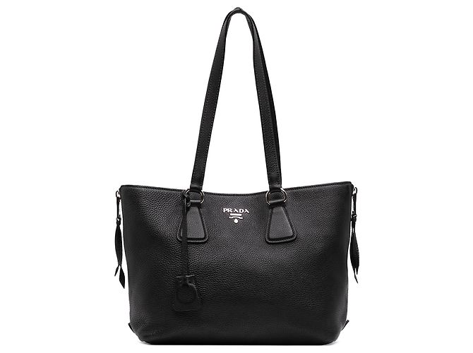 Tote Prada in Vitello Daino Nero con Zip Laterale