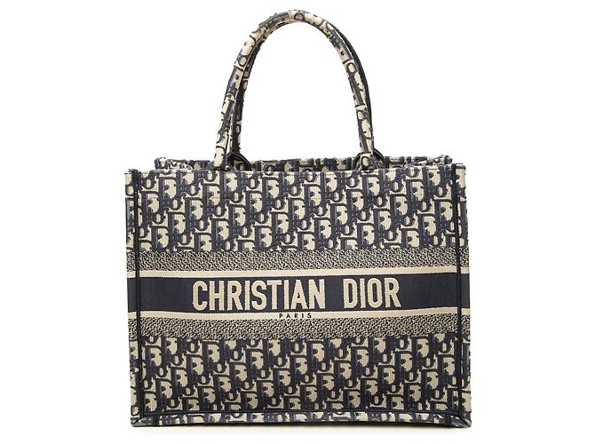 Dior Blue Medium Oblique Embroidered Canvas Book Tote Navy blue
