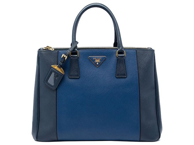 Prada Galleria Double Zip Satchel Bicolor Saffiano Lux Blau Medium Marineblau