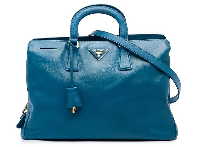Prada Blue Medium Saffiano Lux Zip Tote Azul