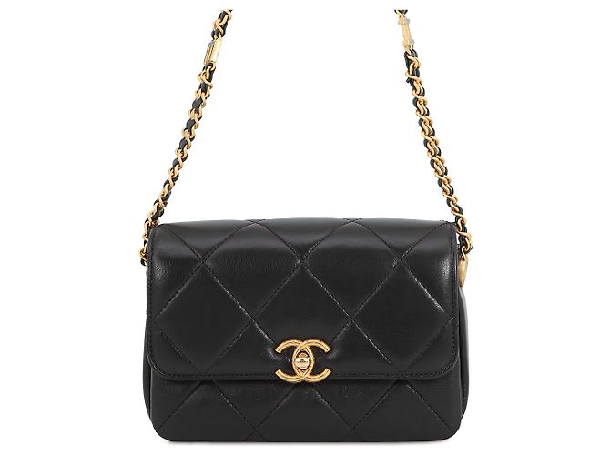 Chanel Black Mini CC Quilted Lambskin Logo Chain Flap Noir
