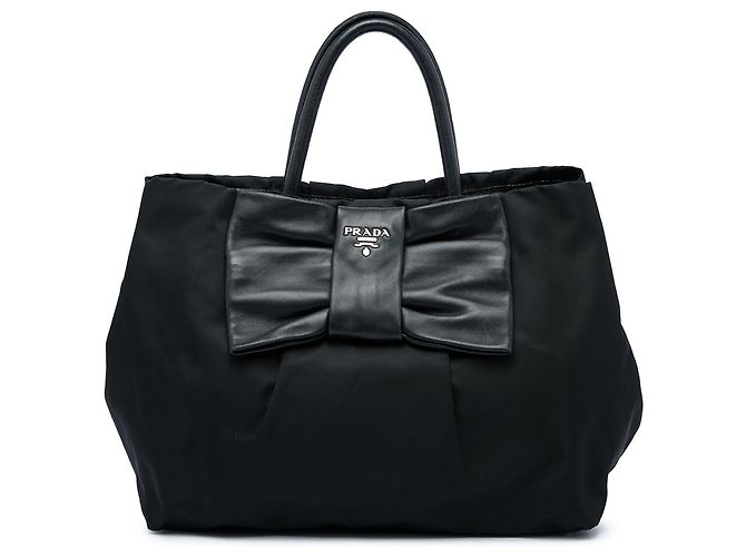 Sacola Prada em Tessuto Preta com Laço Fiocco Preto