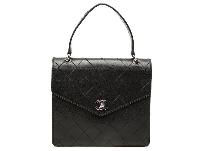 Chanel Black CC Quilted Caviar Top Handle Flap Nero