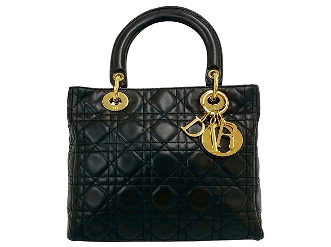 Dior Black Medium Lambskin Cannage Lady Dior Nero