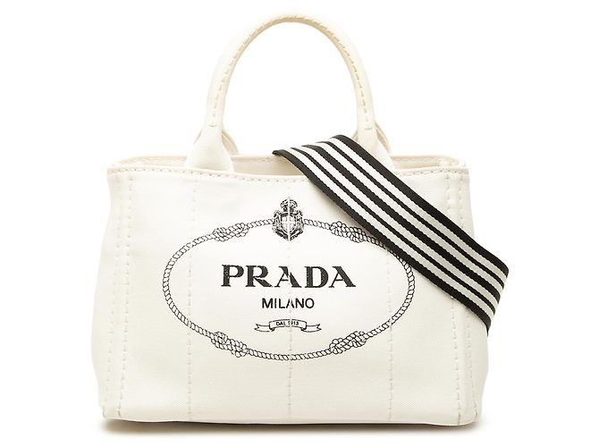 Prada Bolsa Tote Small Canvas Canapa Logo Branca Branco