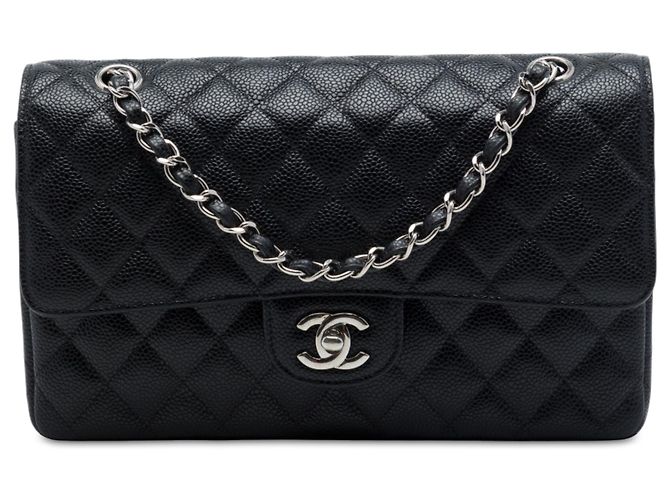 Chanel Black Medium Classic Caviar Double Flap Nero