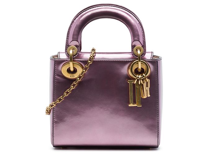 Dior Pink Mini Metallic Patent Lady Dior Rose