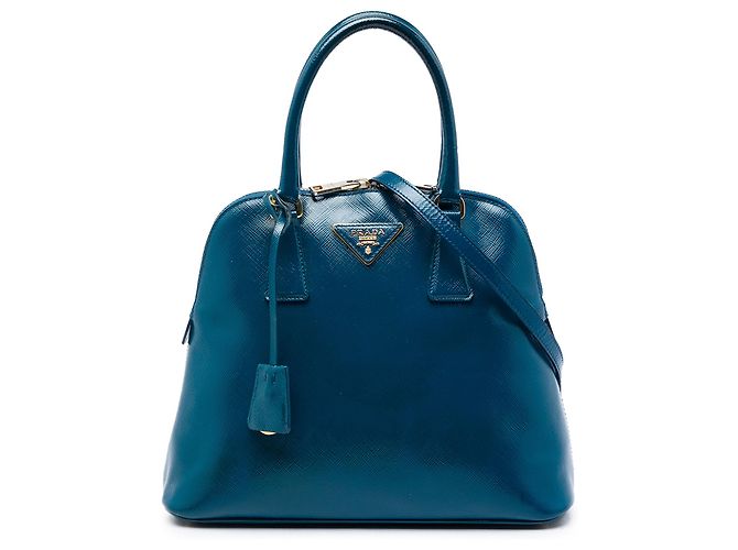Prada Blue Saffiano Vernice Dome Satchel