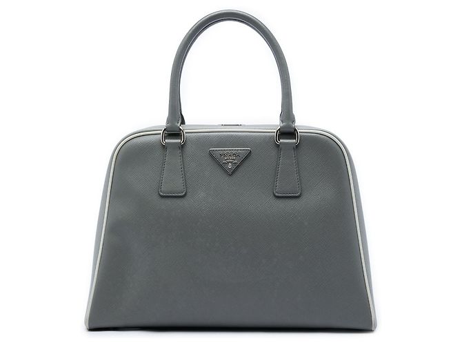 Prada Gray Saffiano Lux Pyramid Frame Handtasche Braun
