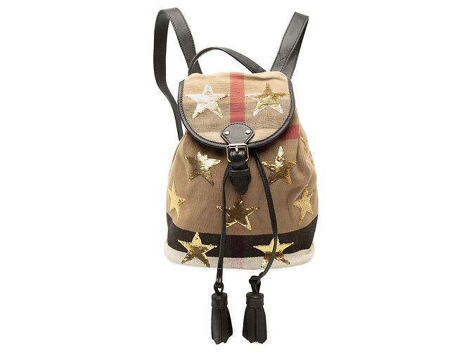 Mochila Burberry Brown Mega Check Canvas Star Sequin Marrom