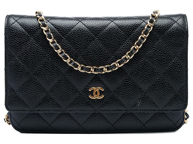 Chanel Black CC Quilted Caviar Wallet on Chain Noir